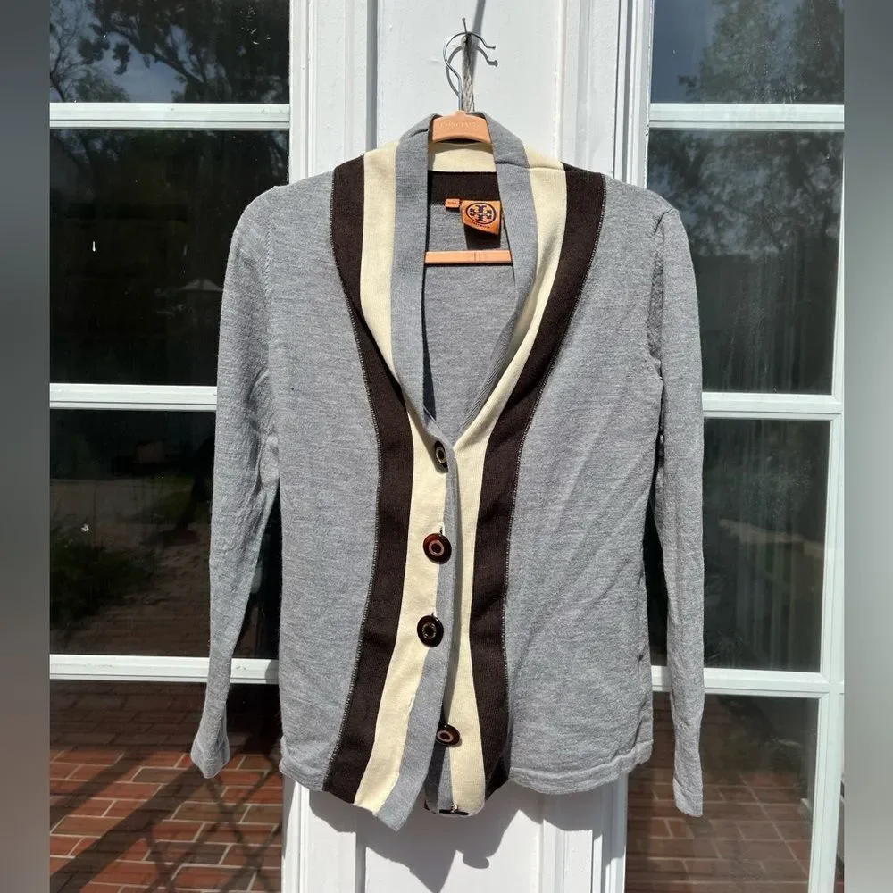 Tory Burch Caz Striped Cardigan Sweater